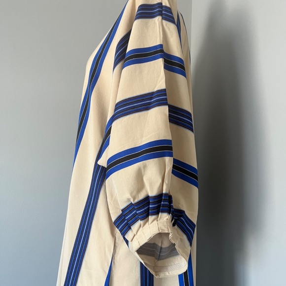 NWT H&M CONSCIOUS EXCLUSIVE STRIPED KAFTAN PLEATED TENCEL BUTTON COCKTAIL DRESS - Picture 12 of 16